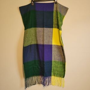 Colorful Plaid Sweater Scarf with Fringe New Without Tags